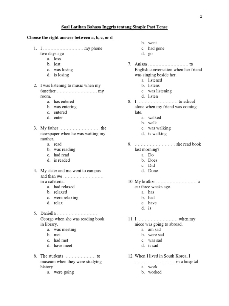 40 Soal Latihan Bahasa Inggris Tentang Simple Past Tense