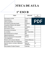 Biblioteca de Aula 1º Eso B: Título Editorial #Ejemplares