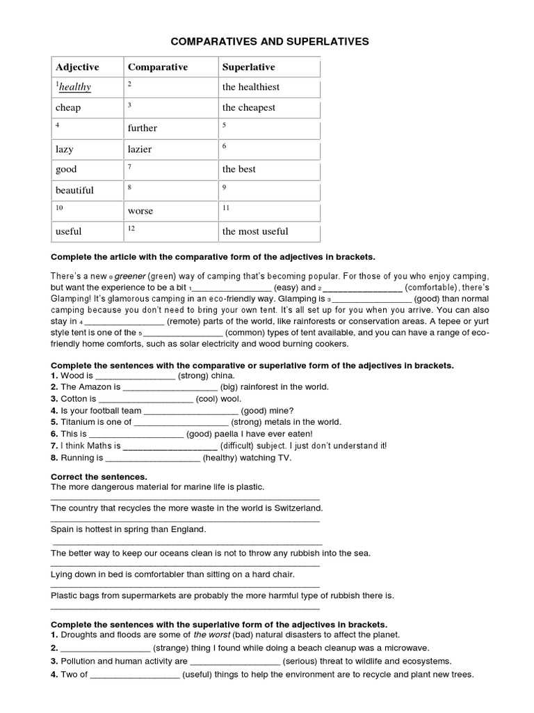 Comparatives and Superlatives PDF Recycling Natural Environment