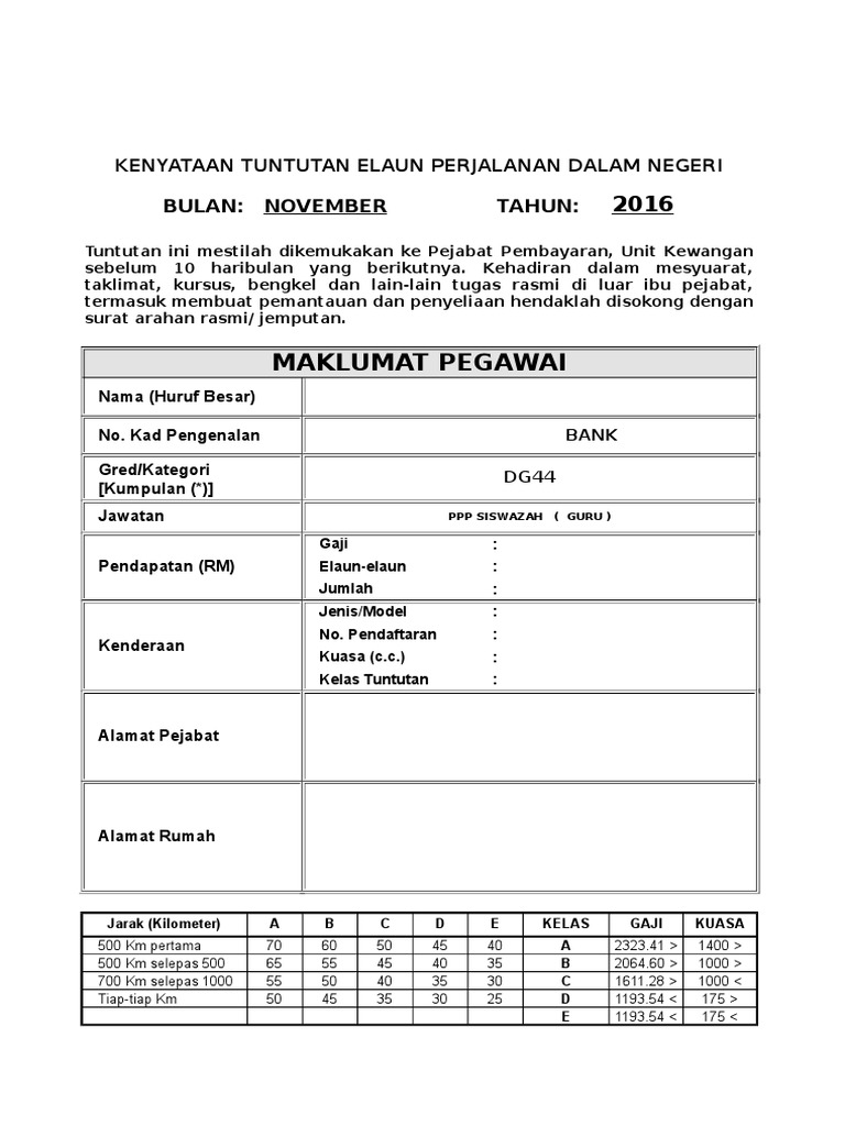 Borang Tuntutan Perjalanan  PDF