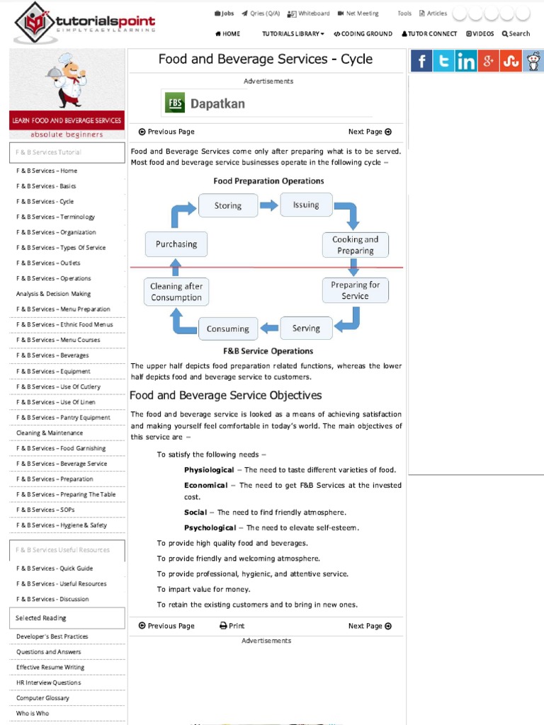 Food and Beverage Services Cycle | PDF