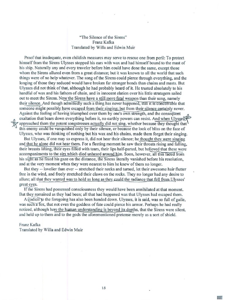 Franz Kafka 'The Silence of The Sirens' PDF