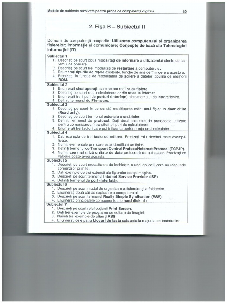 Descrieti Pe Scurt Rolul Calculatoarelor Din Reteaua Internet FisaB SubiecteII | PDF