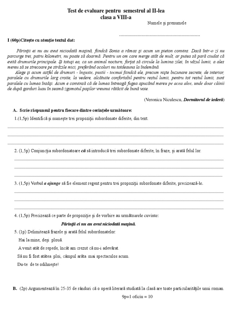 Test Sumativ La Clasa Aviiia