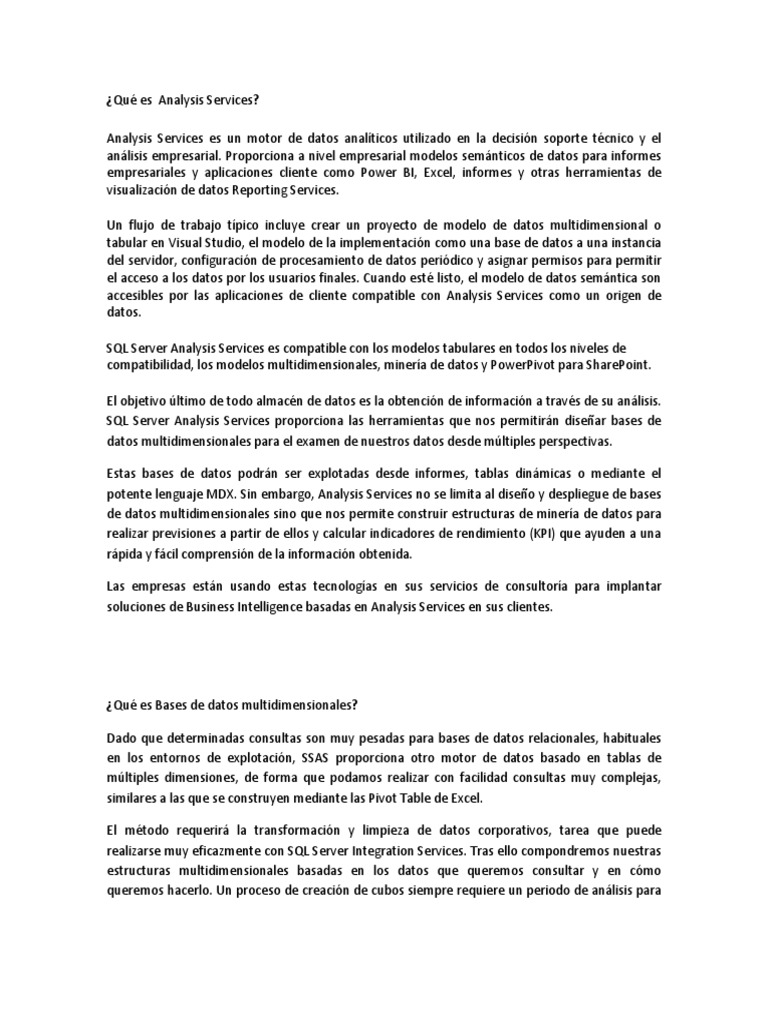 Introducción a SQL Server Analysis Services | PDF | Servidor SQL de ...