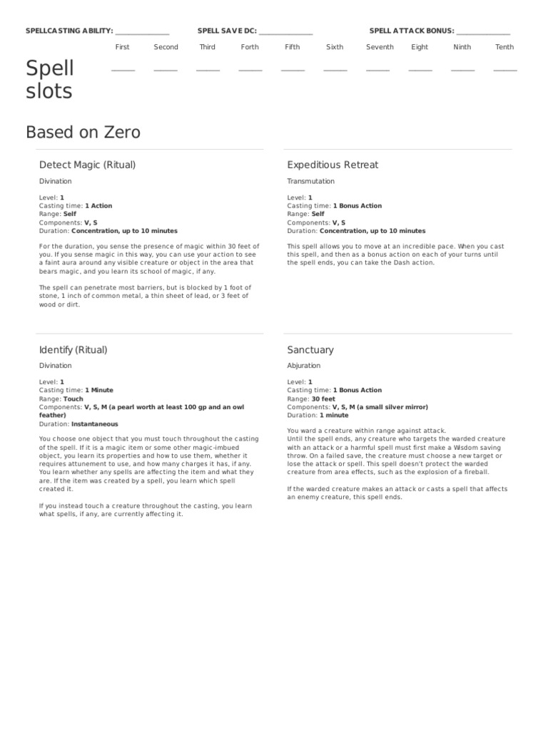 Zero-Level Spell Descriptions | PDF | Nature