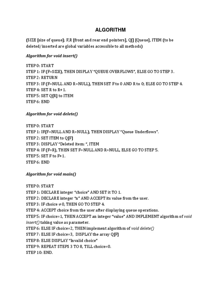 Algorithm: Algorithm For Void Insert | PDF | Queue (Abstract Data Type ...