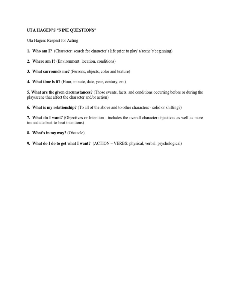 UTA HAGEN Nine Questions | PDF