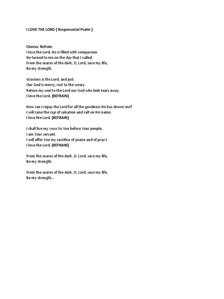 I LOVE THE LORD (Responsorial Psalm) | PDF | Religion & Spirituality ...