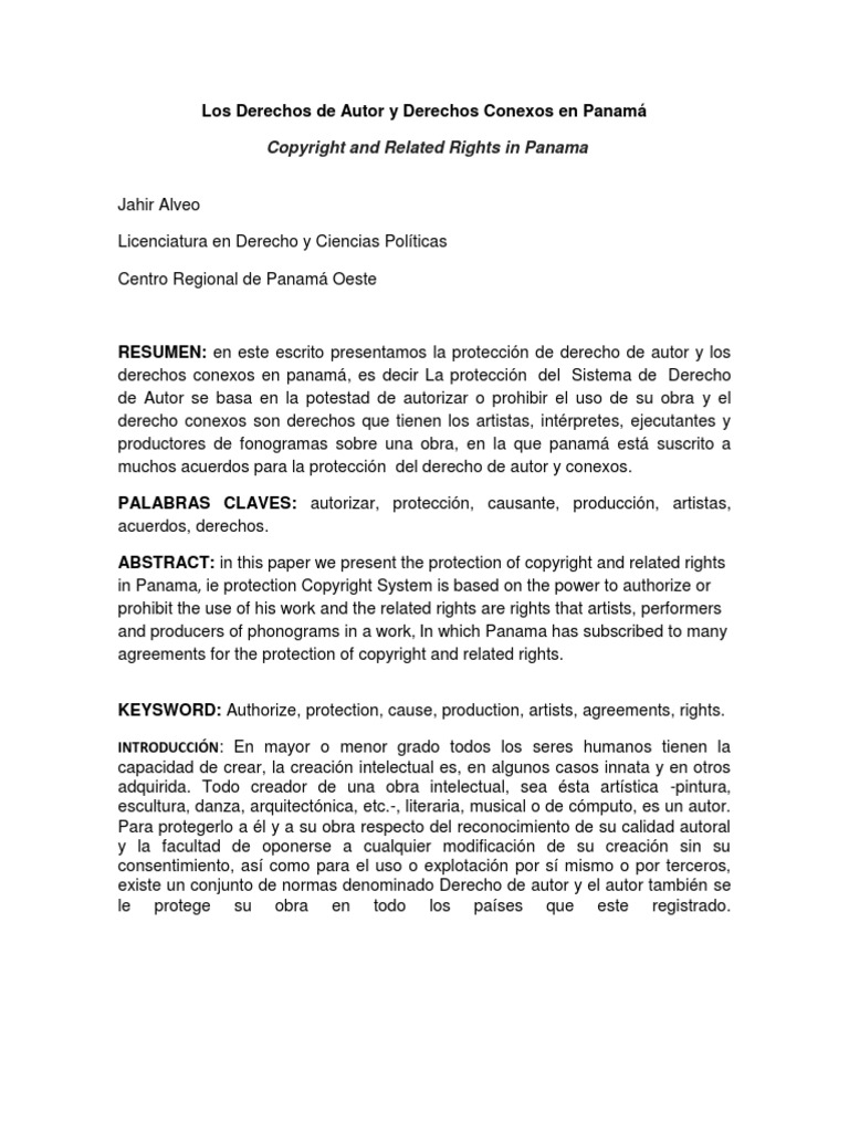 Los Derechos de Autor y Derechos Conexos en Panamá | PDF | Organización ...