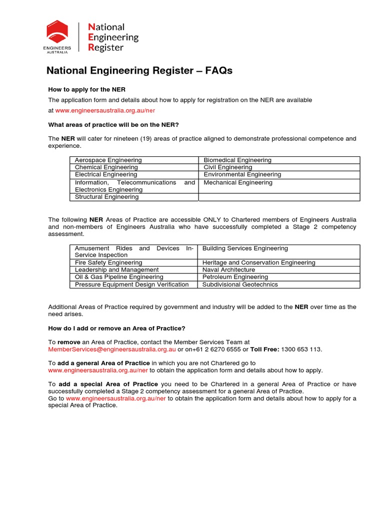 National Engineering Register - Faqs: How To Apply For The Ner | PDF ...