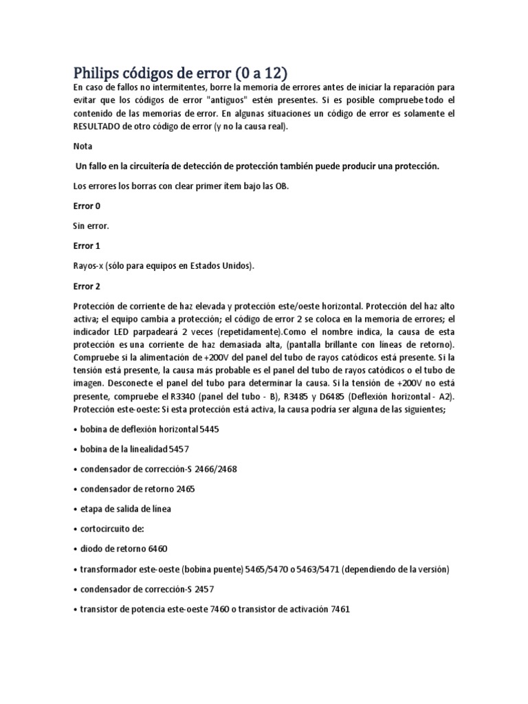 Códigos de error Philips para TV | PDF | Microprocesador | Tubo de ...