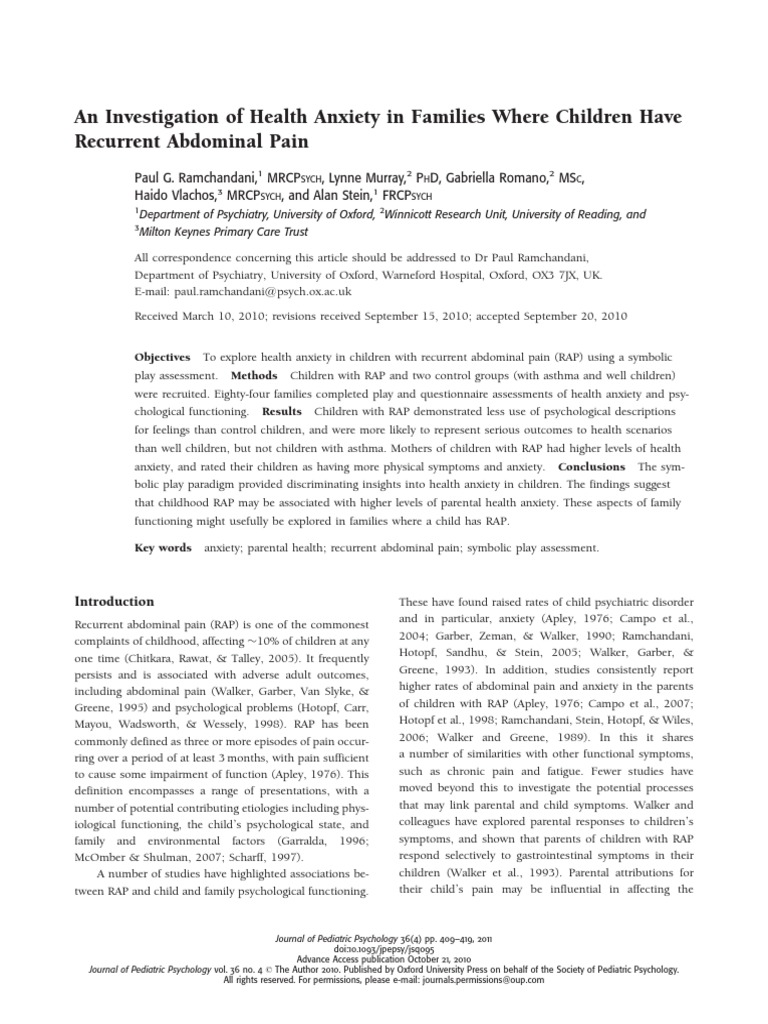 An Investigation of Health Anxiety in Families | PDF | Anxiety Disorder ...