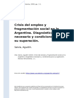 Salvia, Agustin (2003) - Crisis Del Empleo y Fragmentacion Social en La Argentina. Diagnostico Necesario y Condiciones para Su Superacion