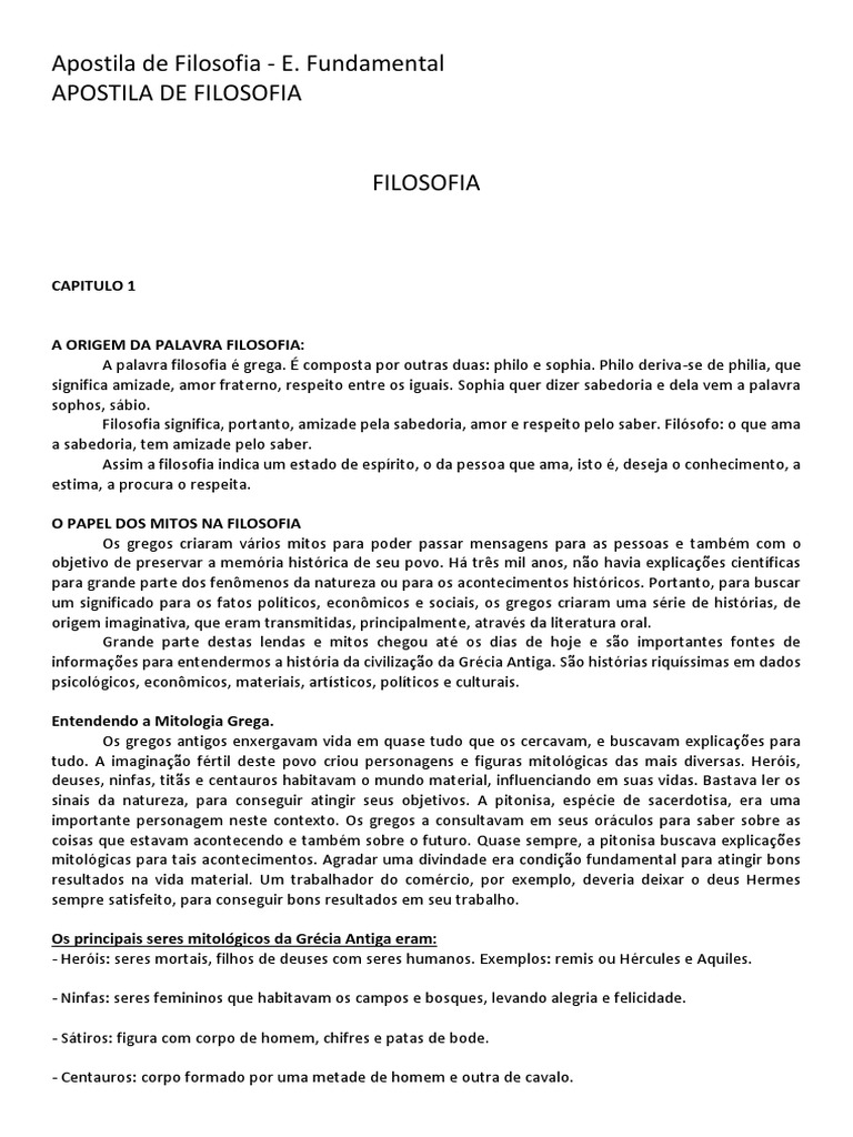 Apostila de Filosofia I | PDF | Sócrates | Mitologia grega