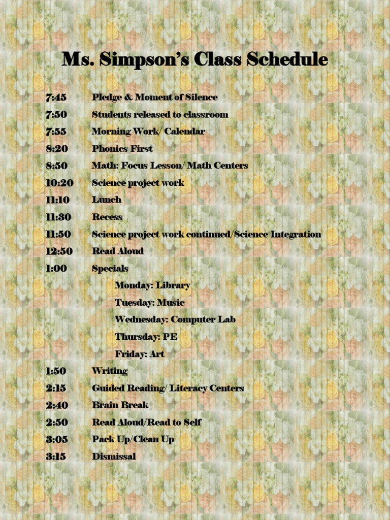 Daily Schedule For Classroom | PDF