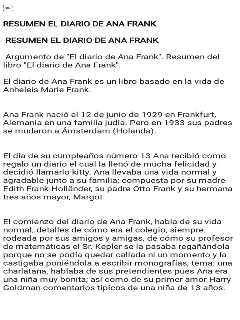 Resumen del Diario de Ana Frank | PDF | Anne Frank