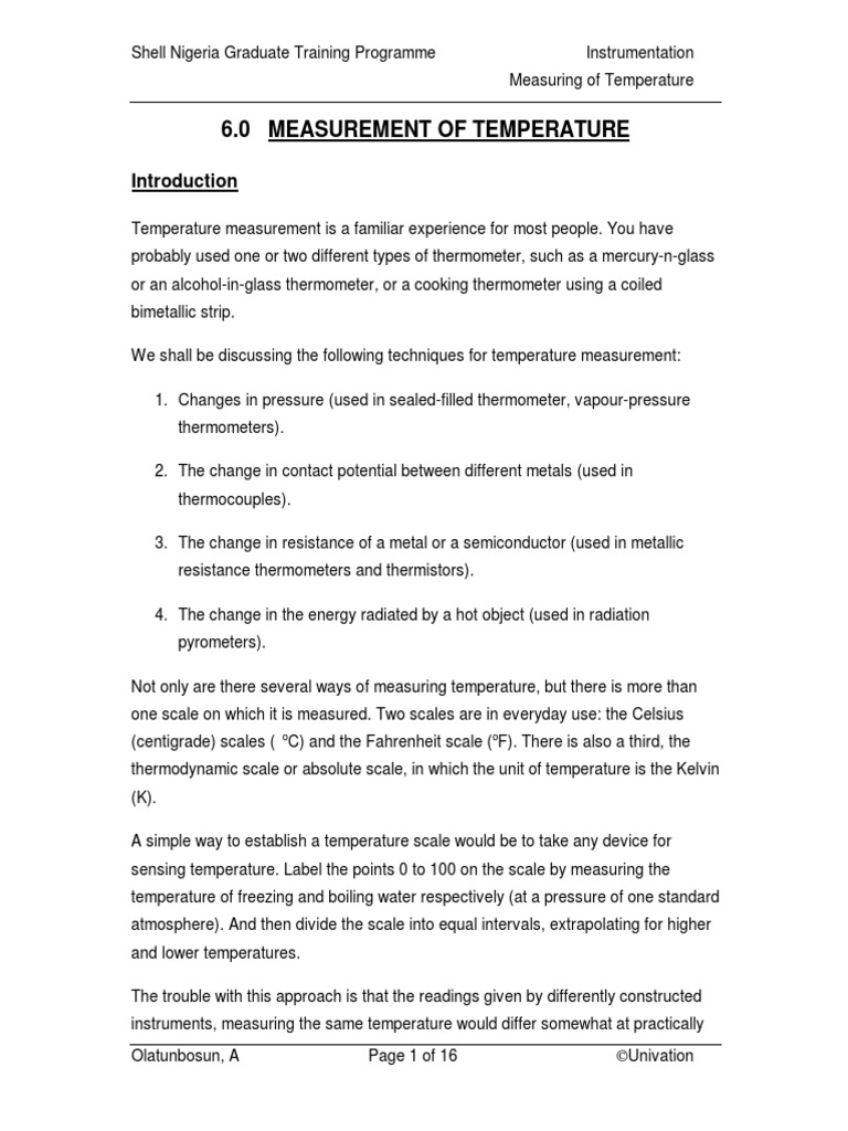 Temperature Measurement Techniques | PDF | Thermocouple | Thermometer