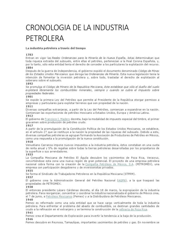 Cronologia de La Industria Petrolera | PDF | Petróleo | Fracturamiento ...