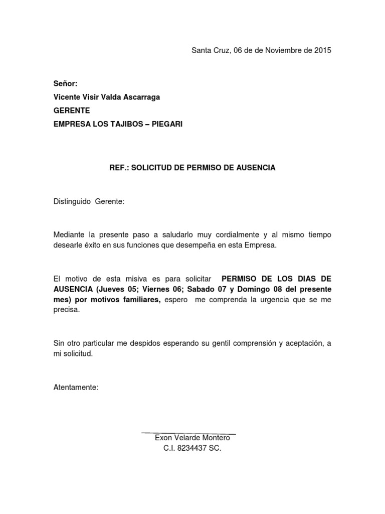 Solicitud De Permiso Medico Particular PDF