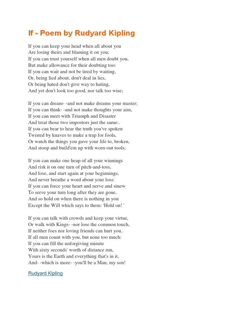 If - Poem by Rudyard Kipling | PDF