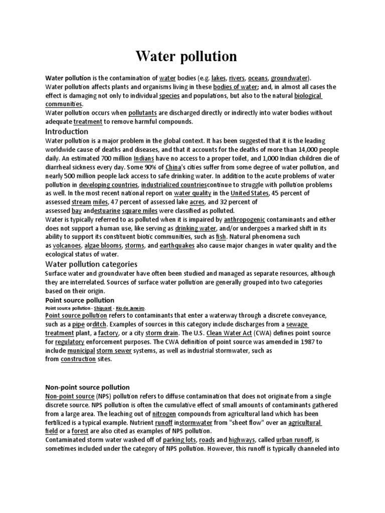 Water Pollution: Water Pollution Is The Contamination of Water Bodies ...