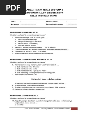Ulangan Harian Kelas 5 Tema 6 Subtema 2 Pdf