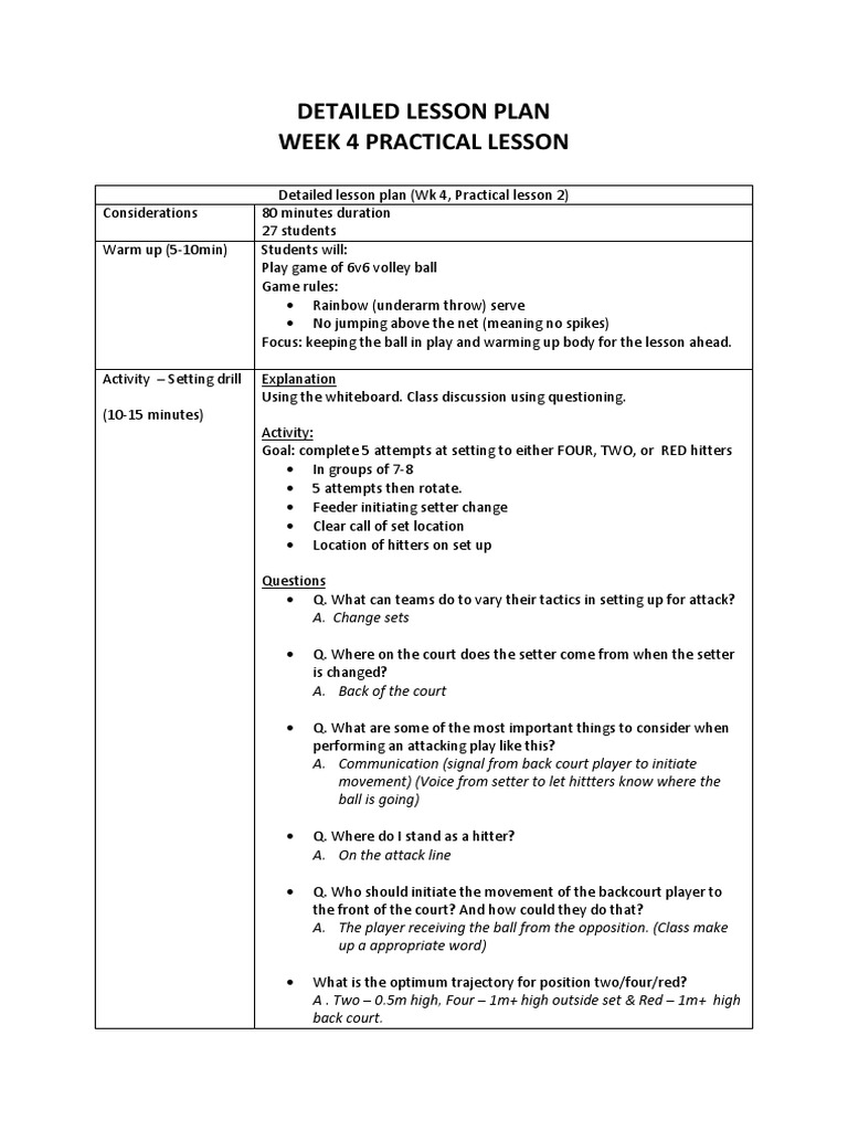 Dokumen - Tips - Volleyball Detailed Lesson Plan | PDF | Volleyball ...