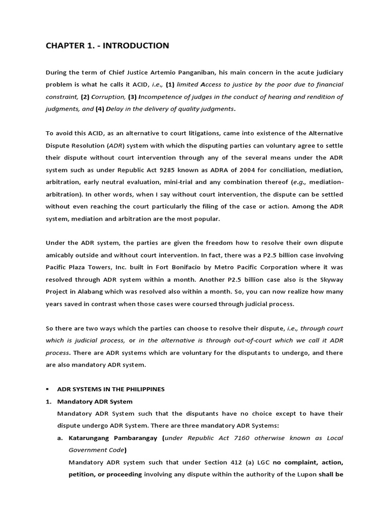 Chapter 1. - Introduction: 1. Mandatory ADR System | PDF | Alternative ...