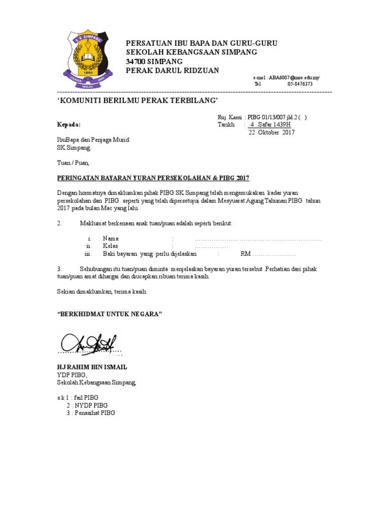 Contoh surat peringatan bayaran yuran Contoh Surat Rasmi Rayuan Penangguhan Bayaran Yuran Semester For more information and source see on this link.
