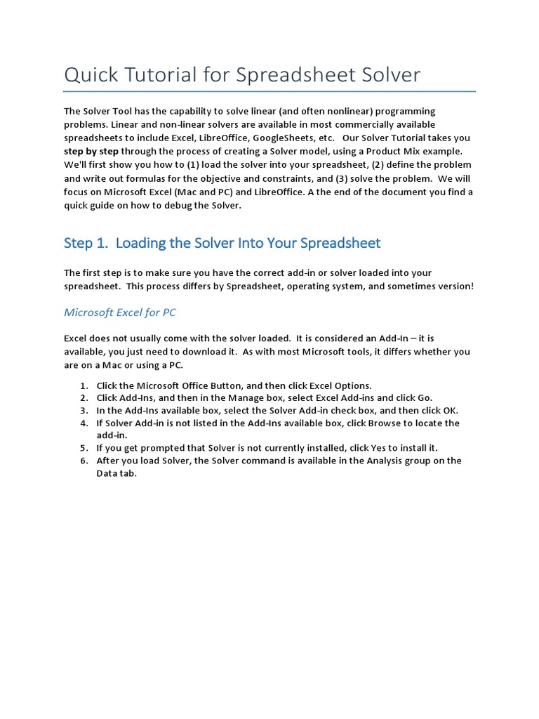 Solver Tutorial and Debug v1 Edx PDF | PDF | Microsoft Excel | Spreadsheet
