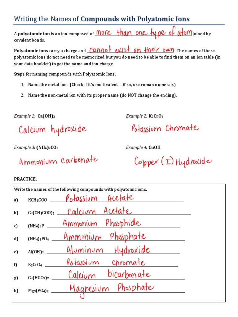 Polyatomic Compounds Notes Key | PDF | Ion | Chemical Compounds