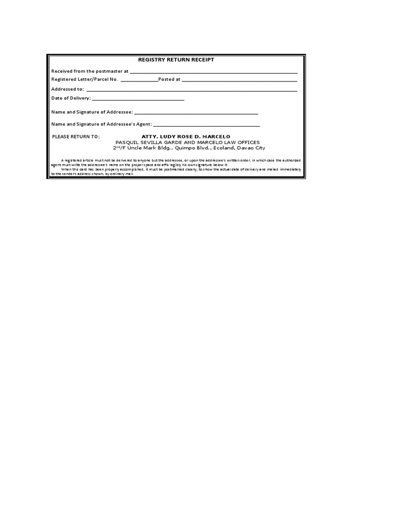 Registry Return Receipt