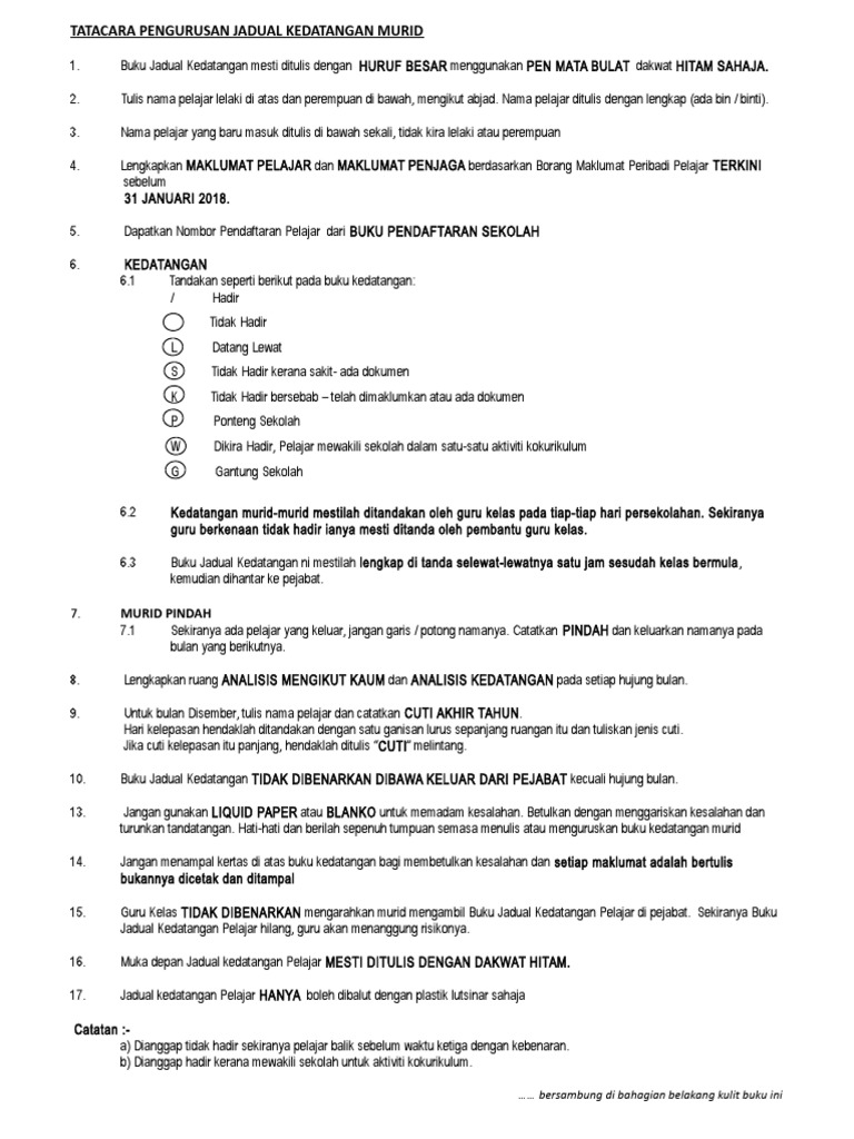 Tatacara Pengurusan Jadual Kedatangan Murid 1 Pdf