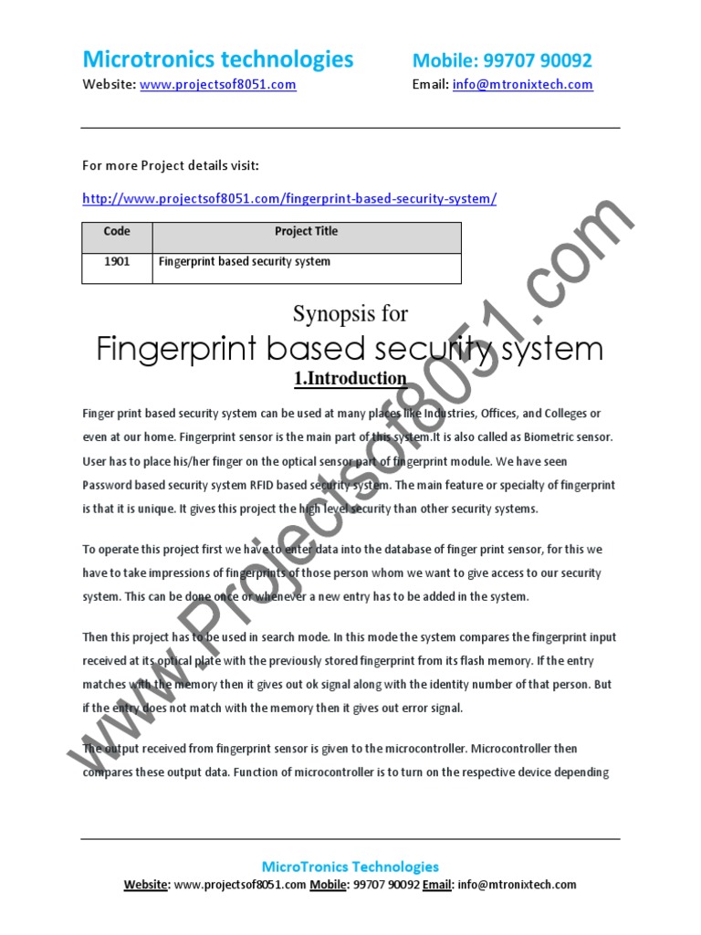 1901 Fingerprint Based Security System Pdf Pdf Fingerprint Input