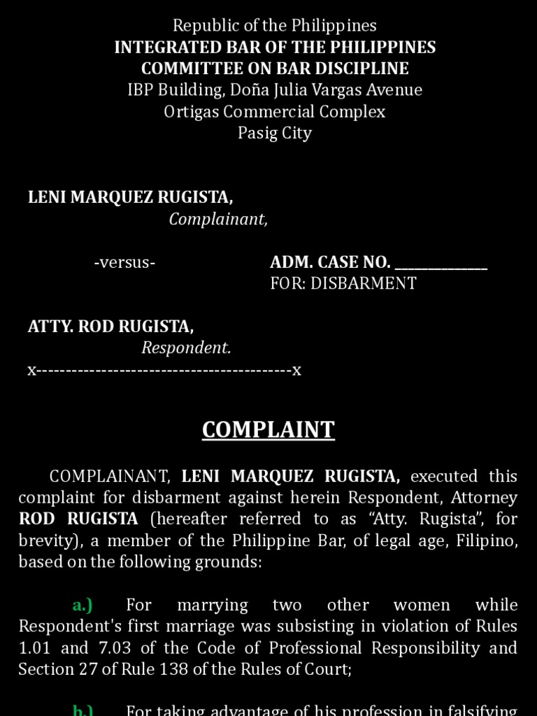 Disbarment Complaint Against Atty. Rugista | PDF | Lawyer | Foreclosure