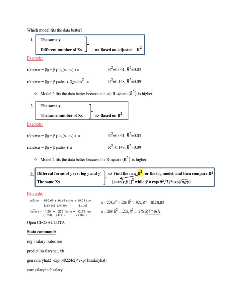 Comparing Model Fit Using R-Squared | PDF | Science & Mathematics
