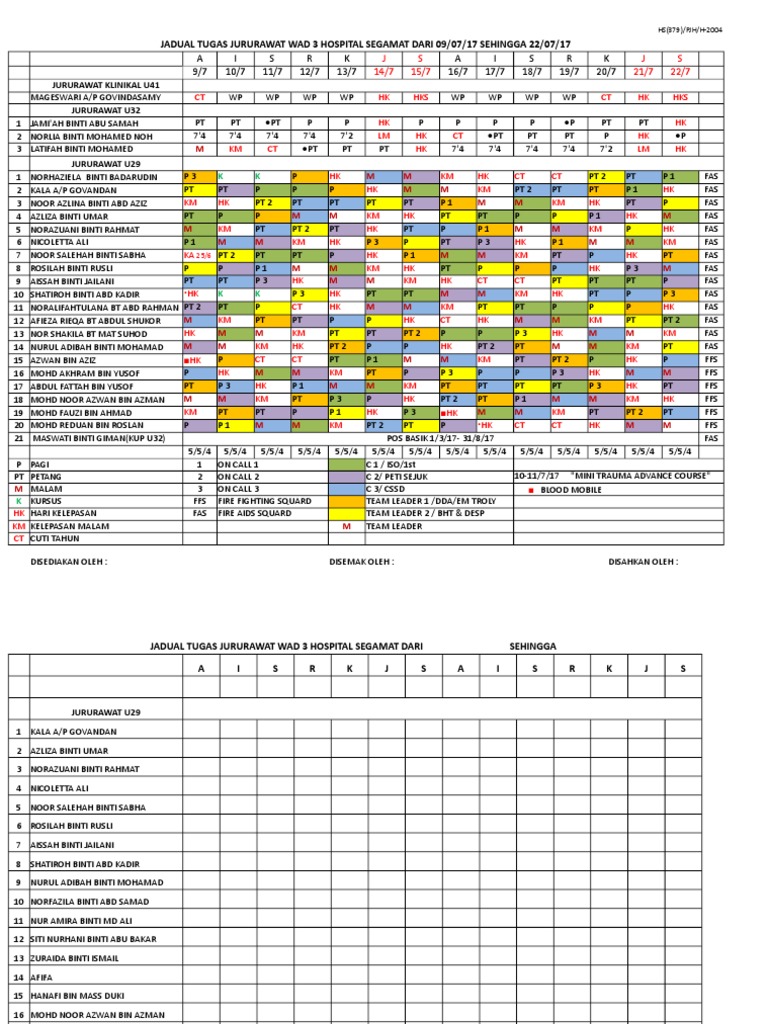 Roster for Nurses at Hospital Segamat | PDF | Spreadsheet Software ...