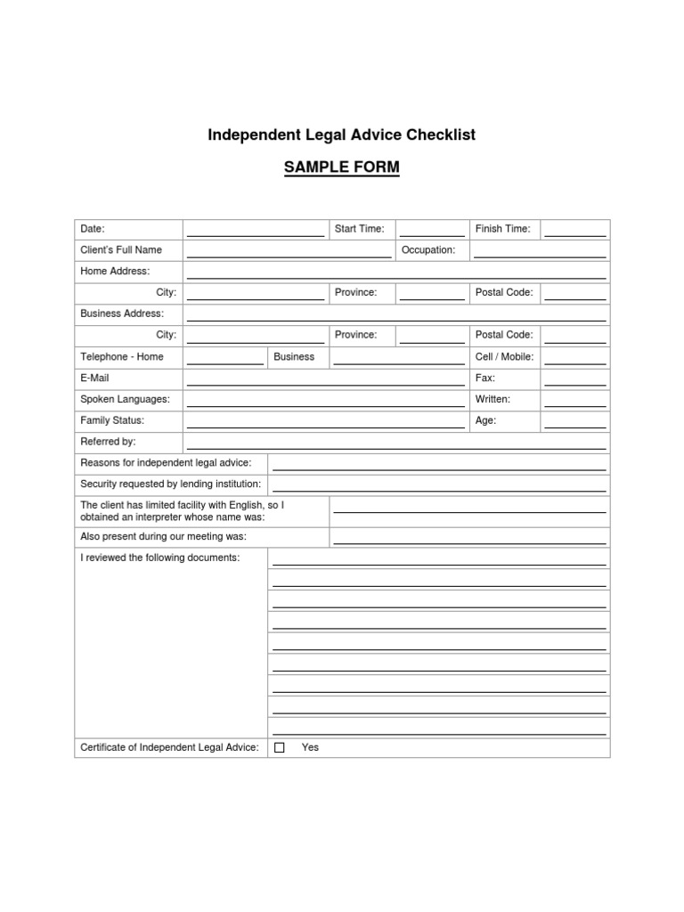 Independent Legal Advice Checklist Template | PDF | Marriage | Civil ...