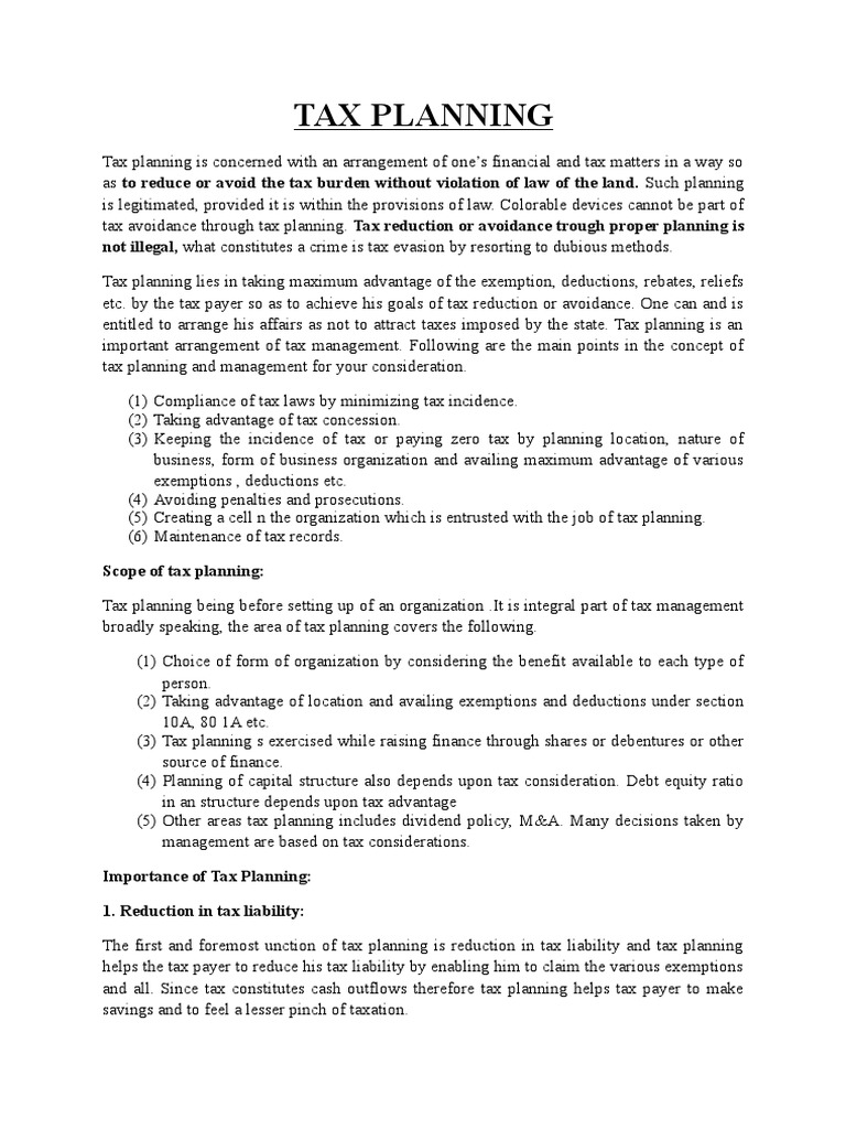 Tax Planning Tax Avoidance Tax Evasion Pdf Tax Avoidance Tax