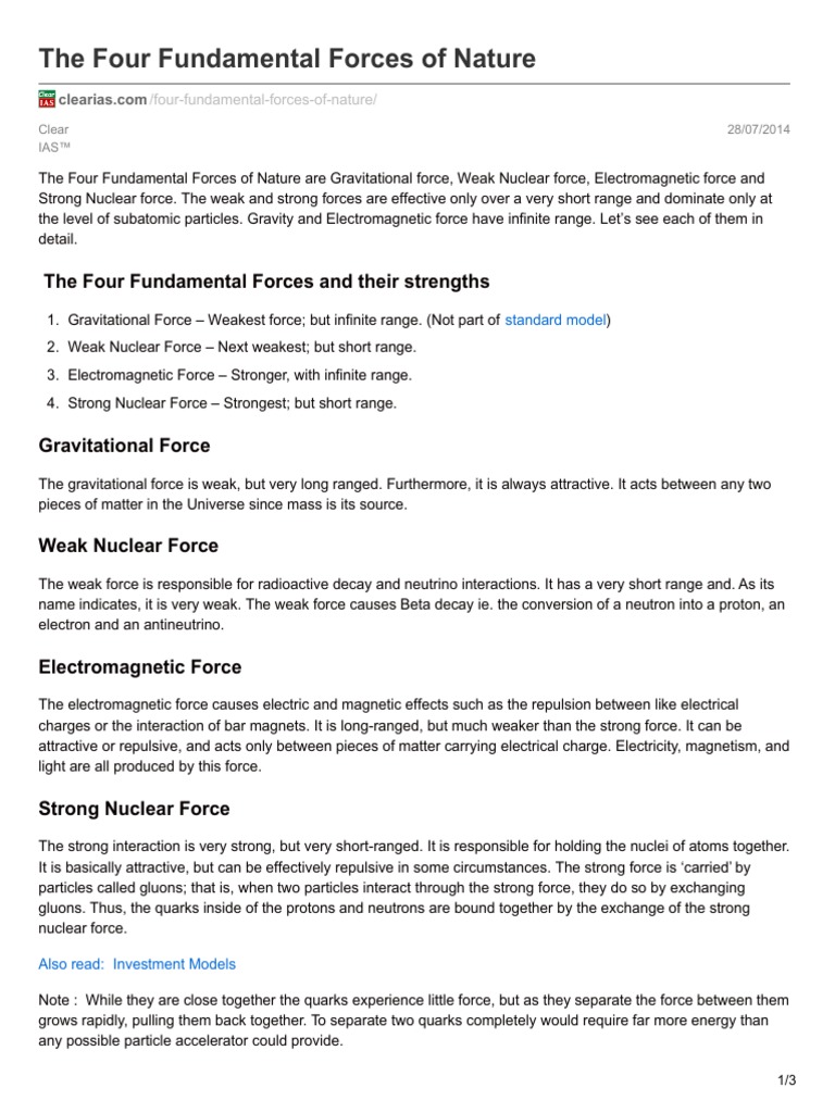 The Four Fundamental Forces of Nature | PDF | Fundamental Interaction ...