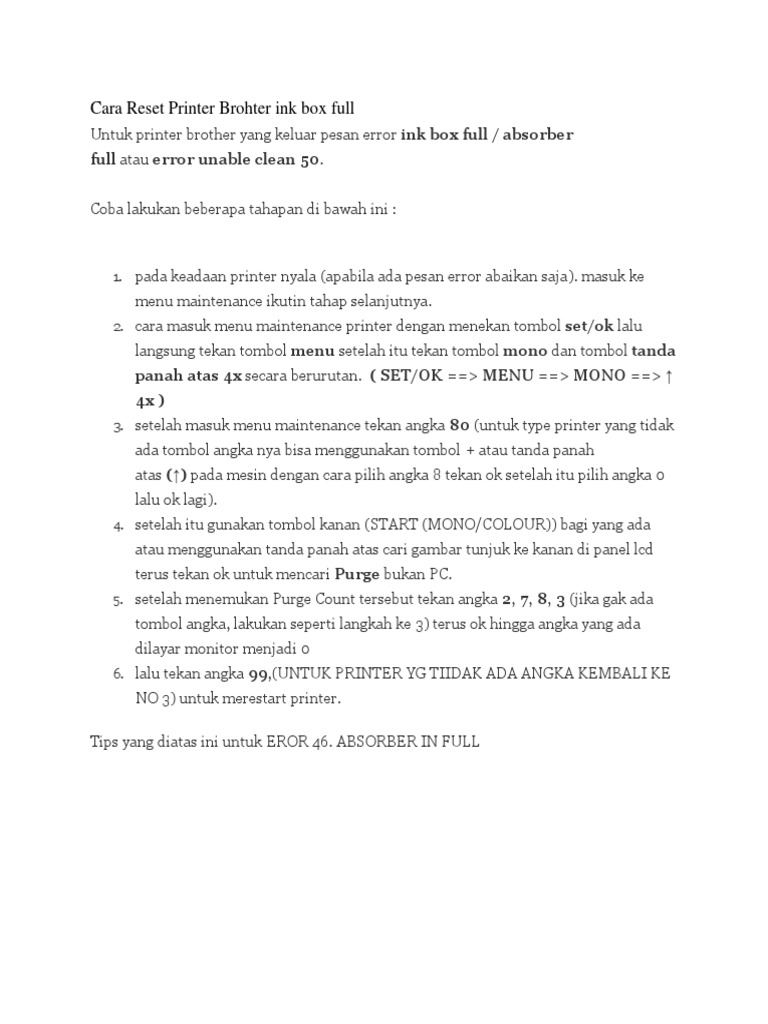 brother printer inkbox full