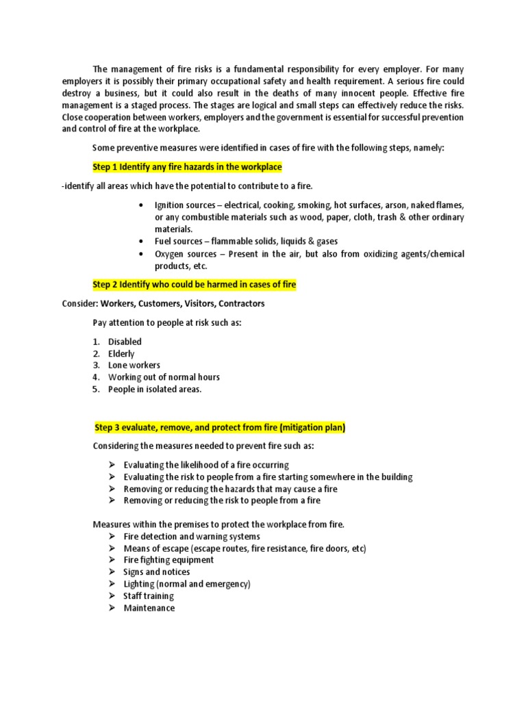 Step 1 Identify Any Fire Hazards in The Workplace | PDF | Fires | Risk ...