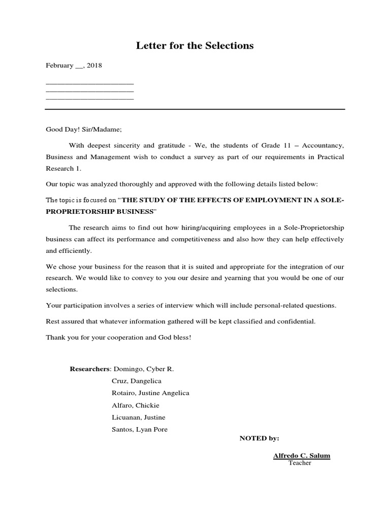 Letter For The Selections | PDF | Employment | Business