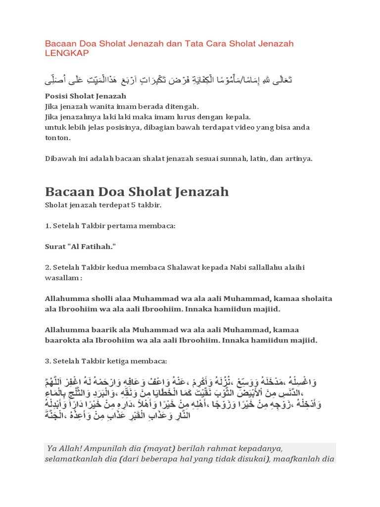Bacaan Doa Sholat Jenazah Dan Tata Cara Sholat Jenazah Lengkap