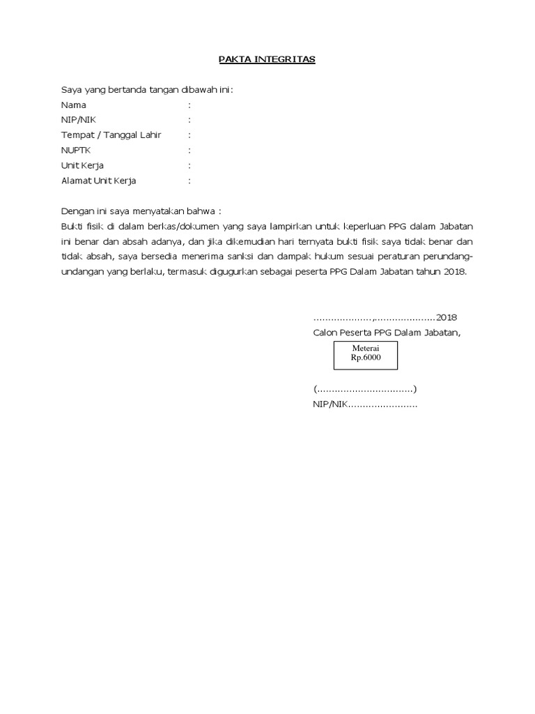 Contoh Surat Pernyataan Keabsahan Berkas