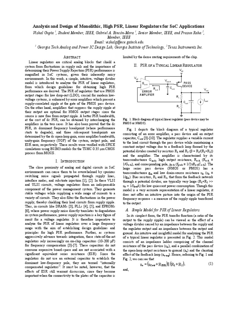 High PSR Linear Regulators for SoC | PDF | Amplifier | Mosfet