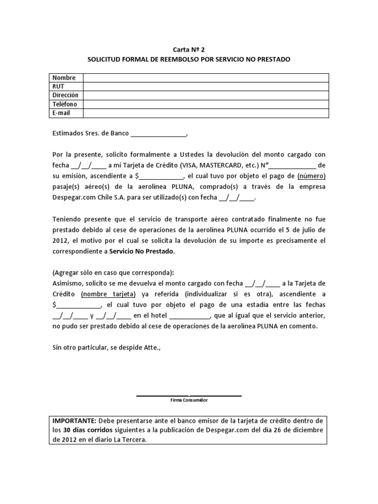 CartaN°2Solicitudformaldereembolsoporserviciono