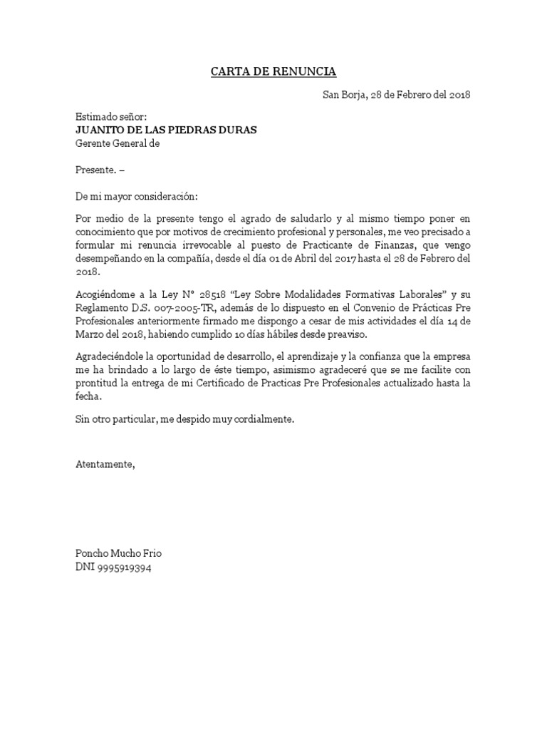 Carta de Renuncia Practicante