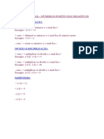 FEVEREIRO Matematica REGRAS BÁSICAS Numeros Positivos e Negativos